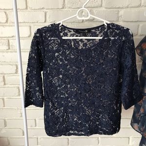 LIke new navy blue lace top with 3/4 sleeve